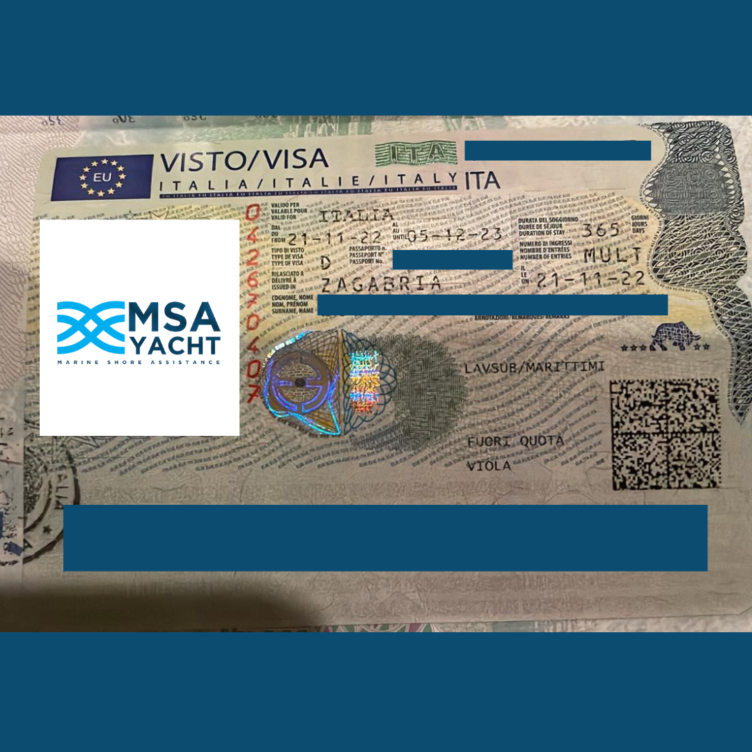 Italian woring visa for seafarers, MSA yacht assistance
